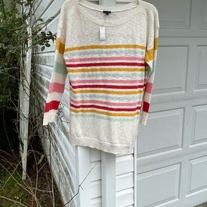 NWT  Talbots Fun Soft Cream Multicolored Stripe Sleeve Boatneck Sweater